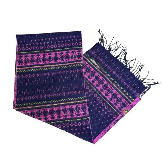 Scarf 100% Cashmere Made in Scotland Pink Blue People - Picture 1 of 5